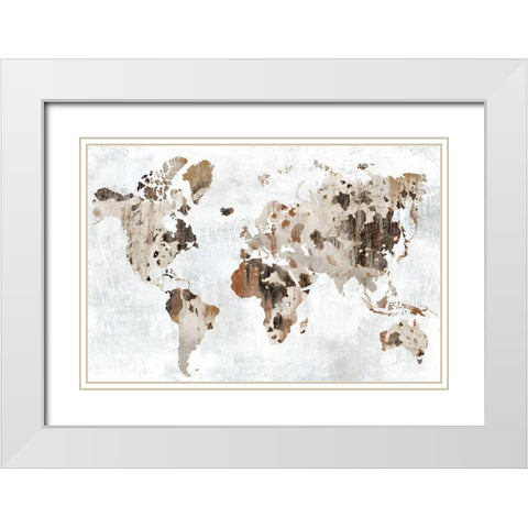 Cowhide Map White Modern Wood Framed Art Print with Double Matting by PI Studio