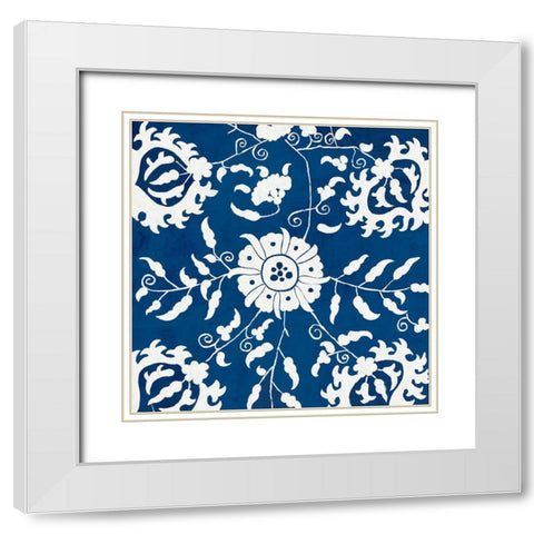 White Flowers On Indigo I White Modern Wood Framed Art Print with Double Matting by PI Studio