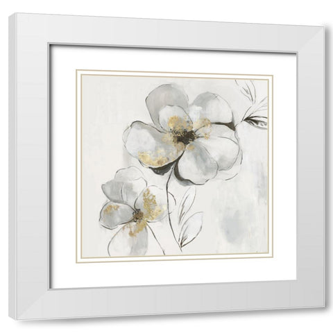 Silver Florals I White Modern Wood Framed Art Print with Double Matting by PI Studio