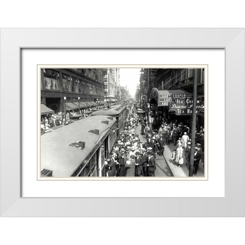 Waiting for Trolley White Modern Wood Framed Art Print with Double Matting by PI Collection
