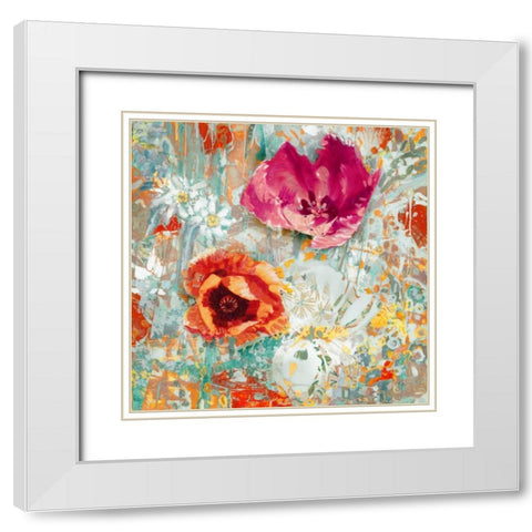 Flower Gathering I White Modern Wood Framed Art Print with Double Matting by Kelly, Rea