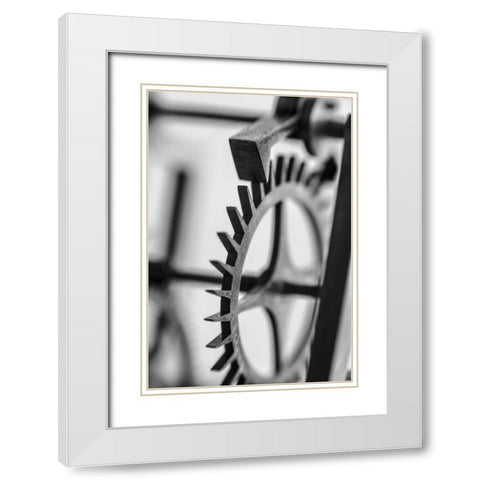 Gears III White Modern Wood Framed Art Print with Double Matting by Rick Cotter