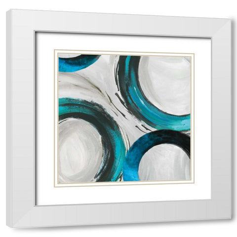 Teal Ring I White Modern Wood Framed Art Print with Double Matting by Reeves, Tom