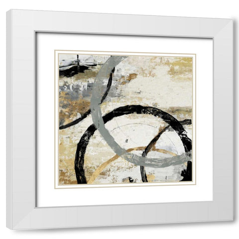 Gold and Black Rings II White Modern Wood Framed Art Print with Double Matting by Reeves, Tom