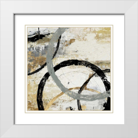 Gold and Black Rings II White Modern Wood Framed Art Print with Double Matting by Reeves, Tom