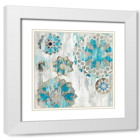 Suzani Blue I White Modern Wood Framed Art Print with Double Matting by Reeves, Tom