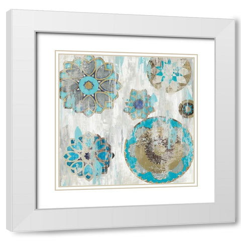 Suzani Blue II White Modern Wood Framed Art Print with Double Matting by Reeves, Tom