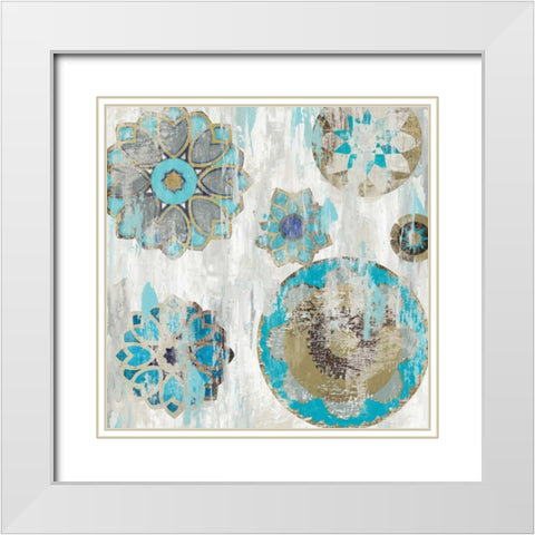 Suzani Blue II White Modern Wood Framed Art Print with Double Matting by Reeves, Tom