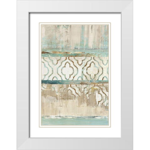 Teal Patchwork III White Modern Wood Framed Art Print with Double Matting by Reeves, Tom