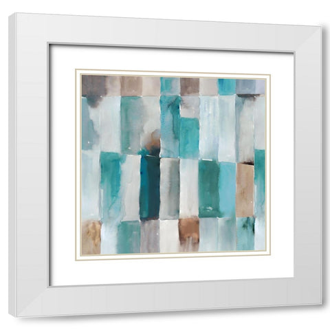 Stripes of Teal I White Modern Wood Framed Art Print with Double Matting by Reeves, Tom