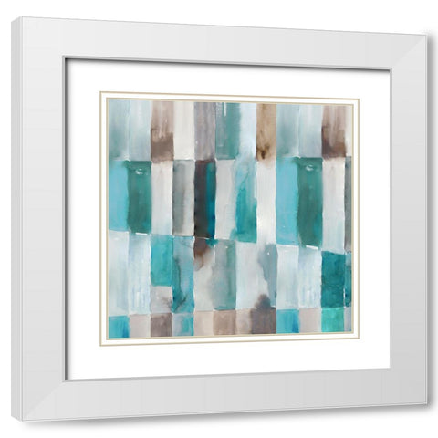 Stripes of Teal II White Modern Wood Framed Art Print with Double Matting by Reeves, Tom
