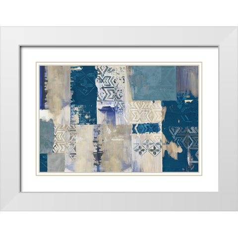 Indigo Patchwork  White Modern Wood Framed Art Print with Double Matting by Reeves, Tom