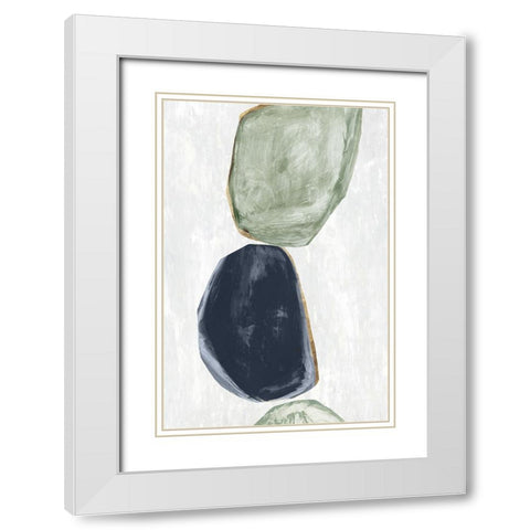 Stones II Blue Version White Modern Wood Framed Art Print with Double Matting by Reeves, Tom