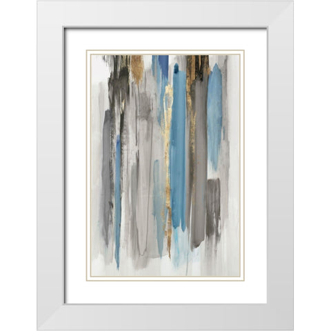 Blue Abstract Lines II White Modern Wood Framed Art Print with Double Matting by Reeves, Tom