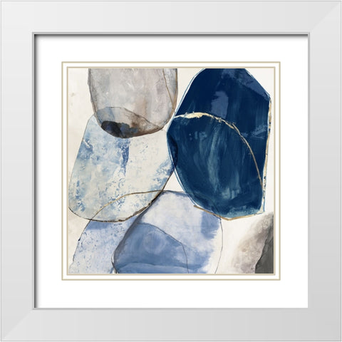 Overlapping Blue Shapes I White Modern Wood Framed Art Print with Double Matting by Reeves, Tom