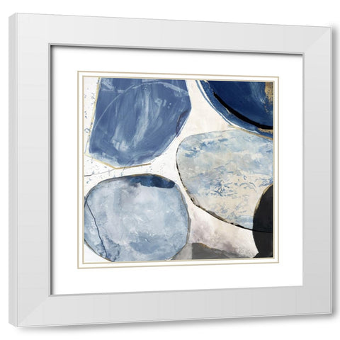 Overlapping Blue Shapes II White Modern Wood Framed Art Print with Double Matting by Reeves, Tom