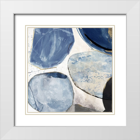 Overlapping Blue Shapes II White Modern Wood Framed Art Print with Double Matting by Reeves, Tom