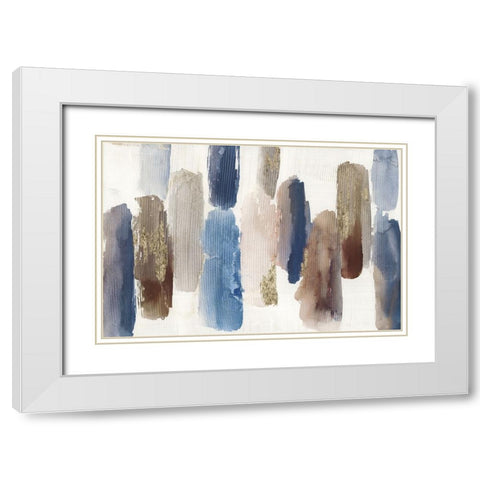 Blue Harmony Shapes White Modern Wood Framed Art Print with Double Matting by Reeves, Tom