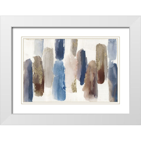Blue Harmony Shapes White Modern Wood Framed Art Print with Double Matting by Reeves, Tom
