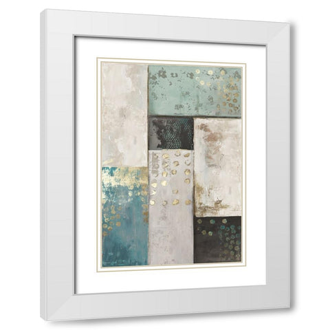 Teal Patchwork Square I White Modern Wood Framed Art Print with Double Matting by Reeves, Tom