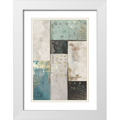 Teal Patchwork Square I White Modern Wood Framed Art Print with Double Matting by Reeves, Tom
