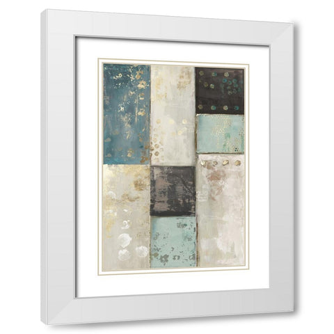 Teal Patchwork Square II White Modern Wood Framed Art Print with Double Matting by Reeves, Tom