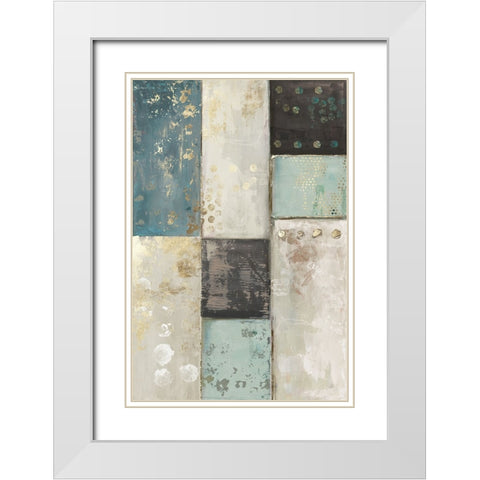 Teal Patchwork Square II White Modern Wood Framed Art Print with Double Matting by Reeves, Tom