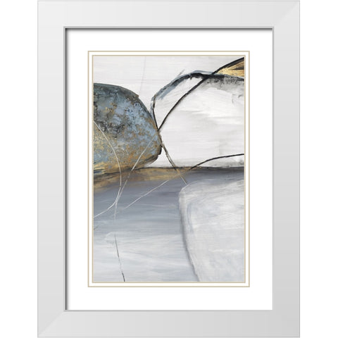 Teal Stones II White Modern Wood Framed Art Print with Double Matting by Reeves, Tom