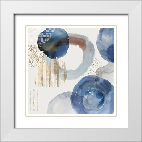 Blue Watercolour Rings I White Modern Wood Framed Art Print with Double Matting by Reeves, Tom