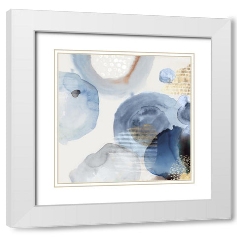 Blue Watercolour Rings II White Modern Wood Framed Art Print with Double Matting by Reeves, Tom