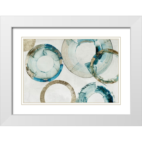 Blue Gold Rings White Modern Wood Framed Art Print with Double Matting by Reeves, Tom