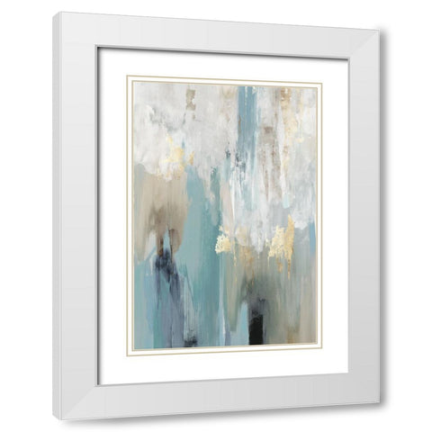 Teal Cascade White Modern Wood Framed Art Print with Double Matting by Reeves, Tom