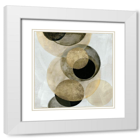 Gold Circles I White Modern Wood Framed Art Print with Double Matting by Reeves, Tom