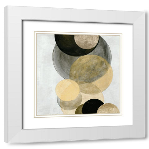 Gold Circles II White Modern Wood Framed Art Print with Double Matting by Reeves, Tom