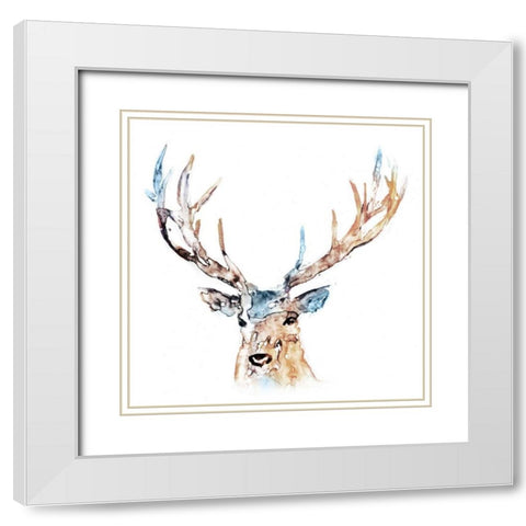 Watercolour Reindeer White Modern Wood Framed Art Print with Double Matting by Selkirk, Edward