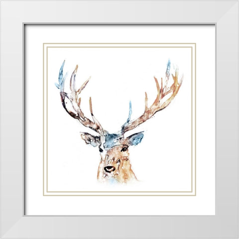 Watercolour Reindeer White Modern Wood Framed Art Print with Double Matting by Selkirk, Edward