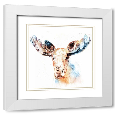 Watercolour Moose White Modern Wood Framed Art Print with Double Matting by Selkirk, Edward