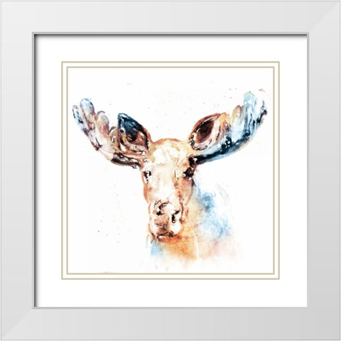 Watercolour Moose White Modern Wood Framed Art Print with Double Matting by Selkirk, Edward