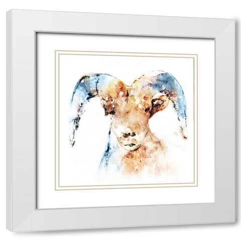 Watercolour Ram White Modern Wood Framed Art Print with Double Matting by Selkirk, Edward
