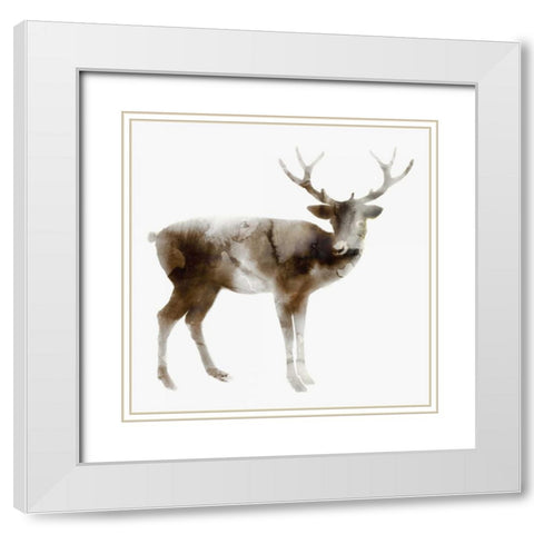 Stag White Modern Wood Framed Art Print with Double Matting by Selkirk, Edward
