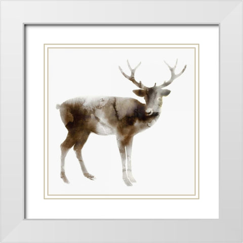 Stag White Modern Wood Framed Art Print with Double Matting by Selkirk, Edward
