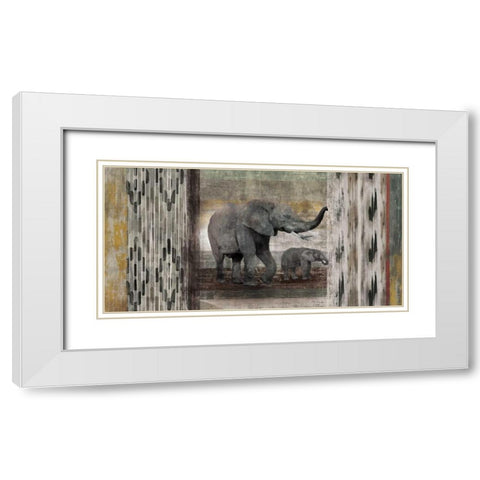 Tribal Elephants White Modern Wood Framed Art Print with Double Matting by Selkirk, Edward