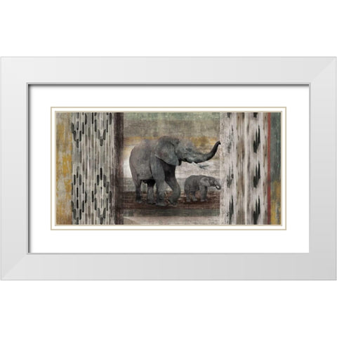 Tribal Elephants White Modern Wood Framed Art Print with Double Matting by Selkirk, Edward