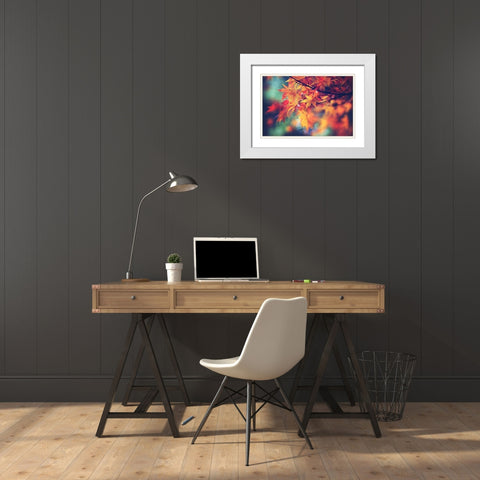 Fall Leaves White Modern Wood Framed Art Print with Double Matting by Cook, Sylvia