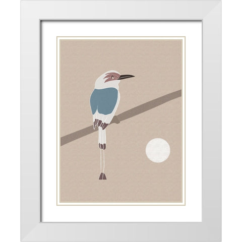 Japanese art a bird and the Moon White Modern Wood Framed Art Print with Double Matting by Balbuena, Sabrina