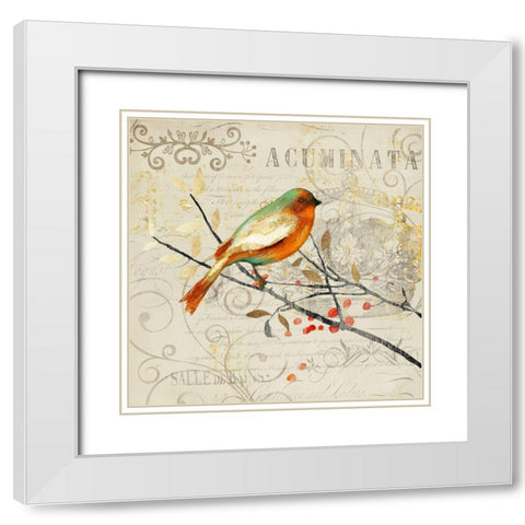 Sing Song Bird I White Modern Wood Framed Art Print with Double Matting by Theodosiou, Matina