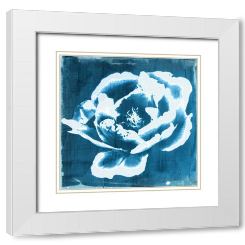 Indigo Floret II White Modern Wood Framed Art Print with Double Matting by Theodosiou, Matina