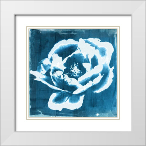 Indigo Floret II White Modern Wood Framed Art Print with Double Matting by Theodosiou, Matina