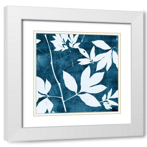 Indigo Leaf I White Modern Wood Framed Art Print with Double Matting by Theodosiou, Matina