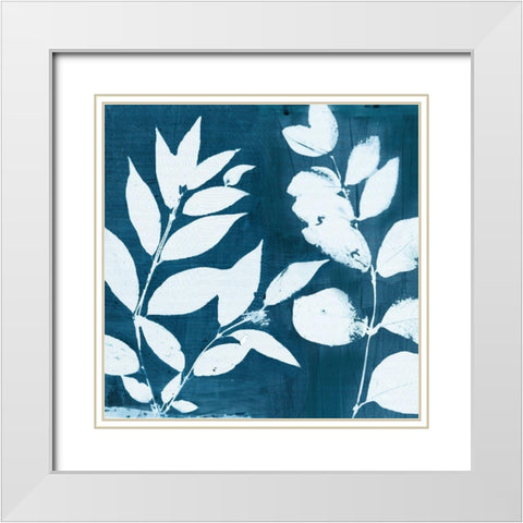 Indigo Leaf II  White Modern Wood Framed Art Print with Double Matting by Theodosiou, Matina